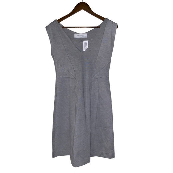 Vintage Zara Women V-Neck Sleeveless‎ Gray Pleated Mini Dress Front L Pullover - Picture 1 of 7